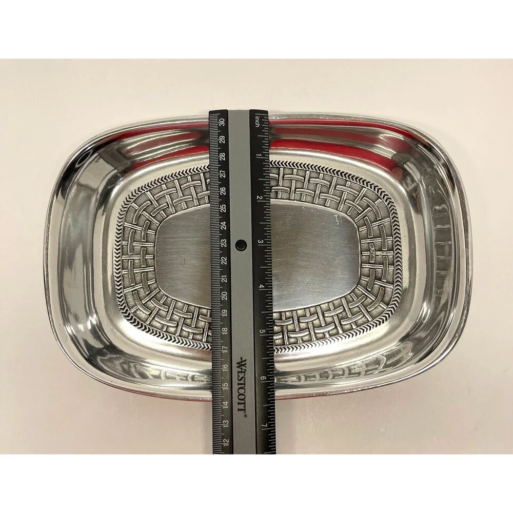 Vintage RWP WILTON Armetale Pewter-Style Basket Weave Bread/Serving Tray 9